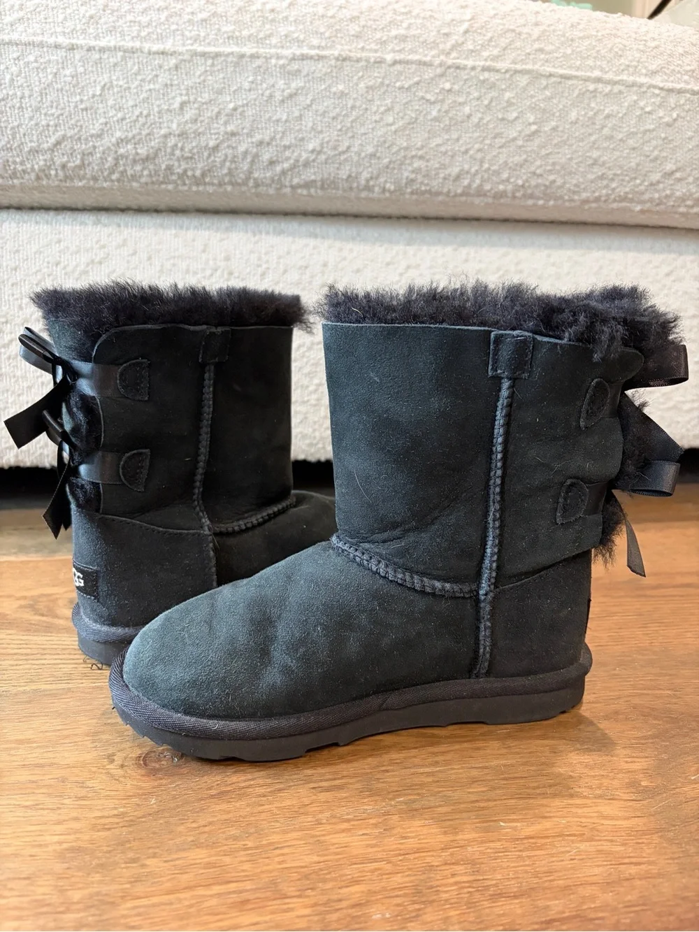 UGG Kids Black Shearling Bow Back Boots